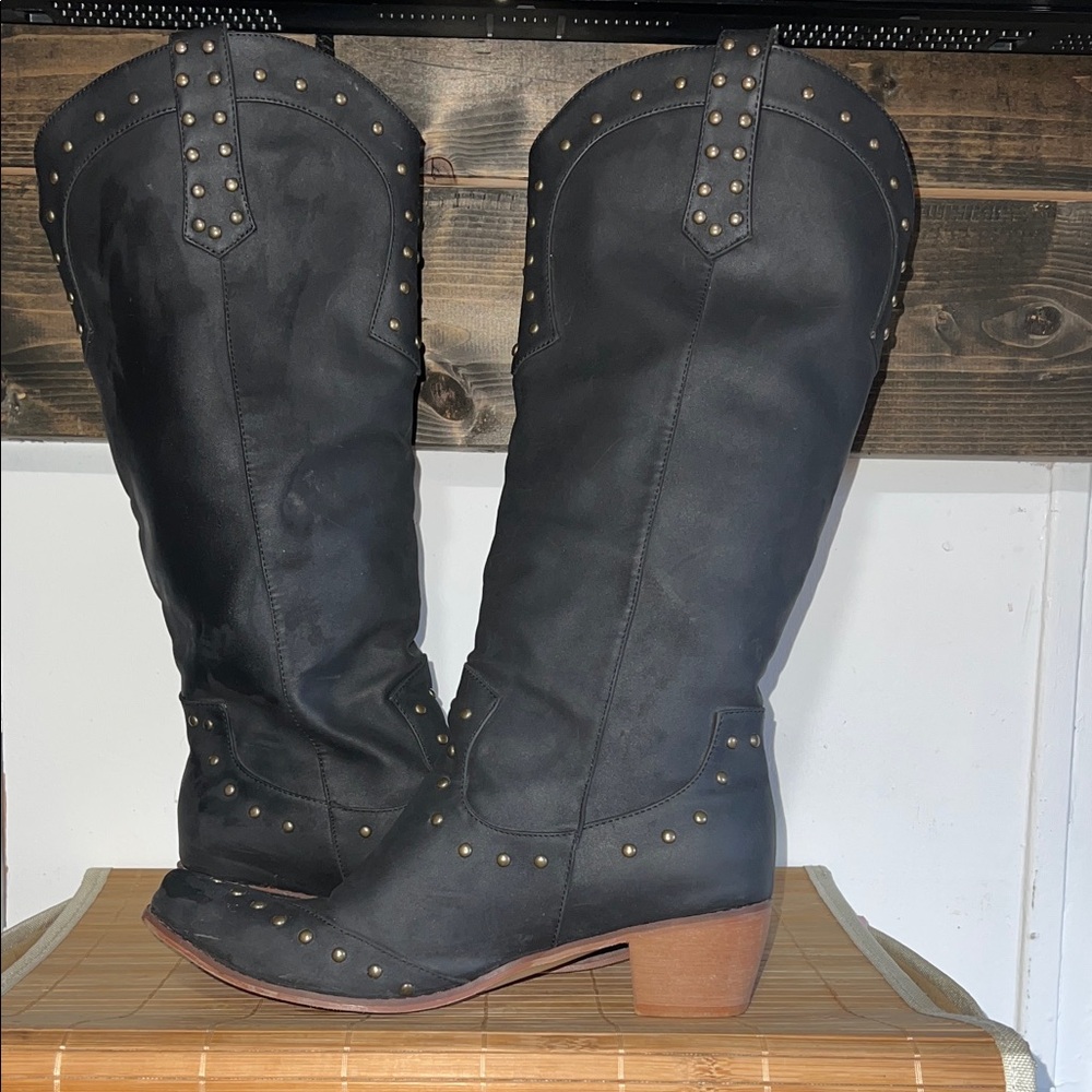 Studded Black Leather Boots